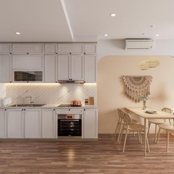 Bếp MDF Phủ Sơn 2K Phong Cách Tân Cổ Điển